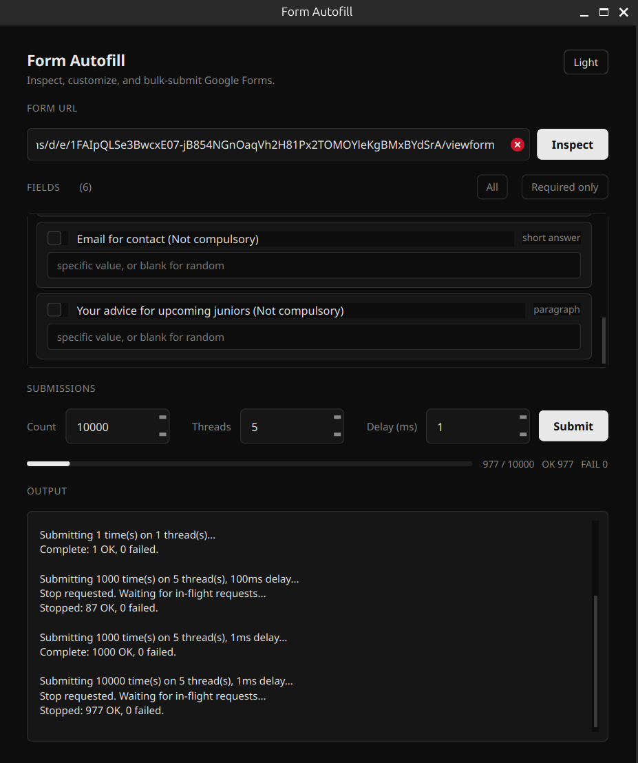 Form Autofill GUI in dark mode