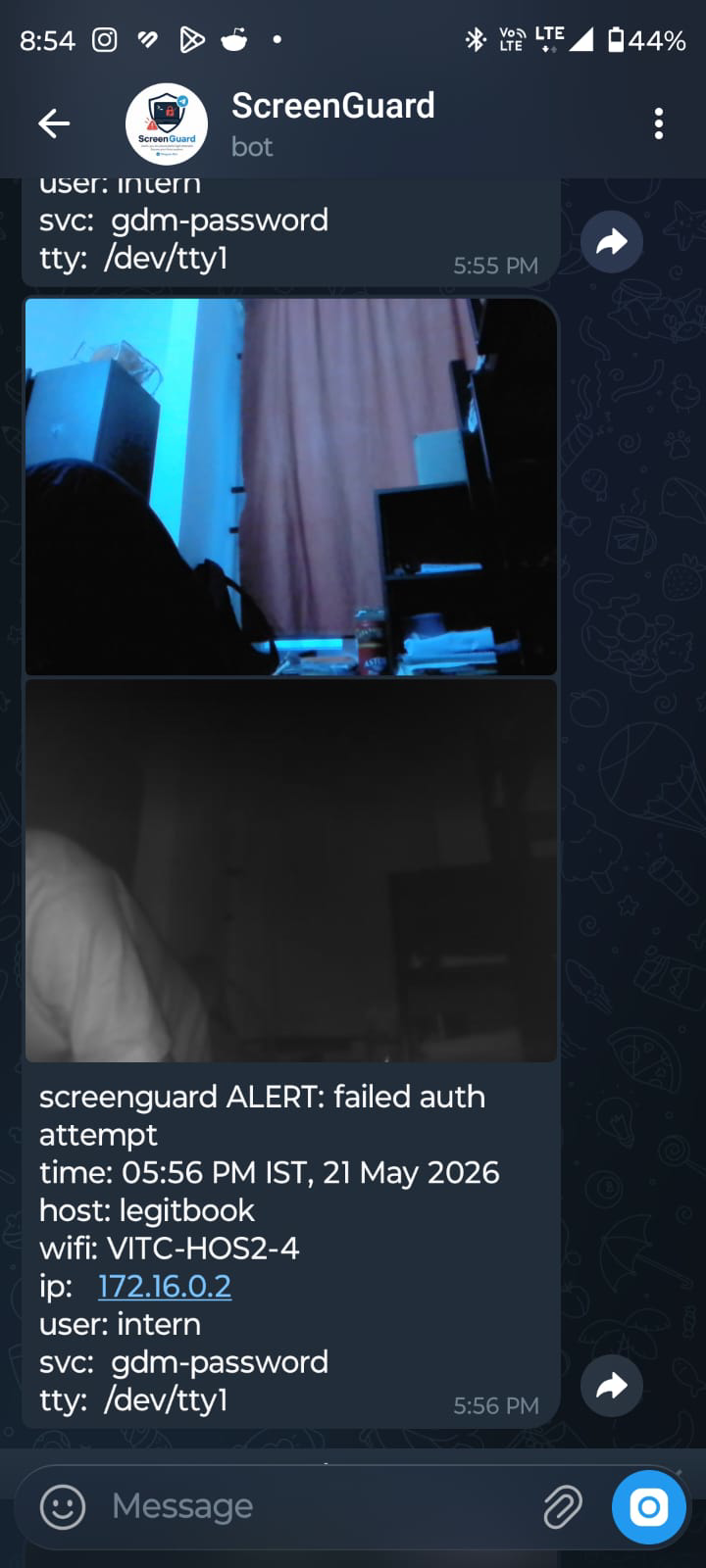 screenguard alert in Telegram